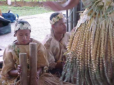 Bamboo and intricately woven leaves